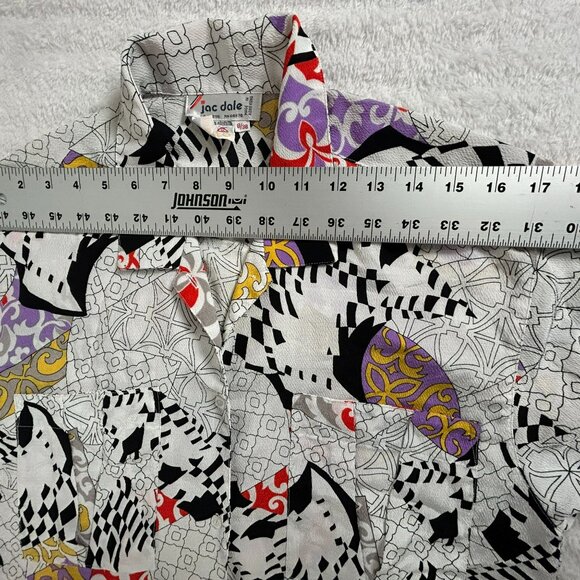 Jac Dale Women's Geometric Print Long Sleeve Collared Blouse White/Black 8 - Picture 5 of 7